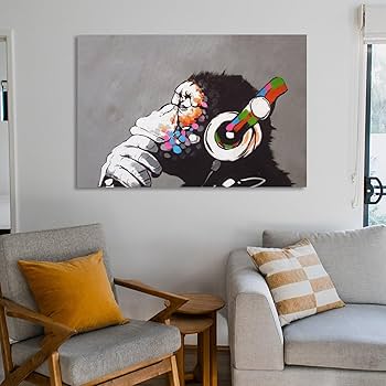 Amazon.co.jp: バンクシーによるチンパンジーの絵画 インテリア